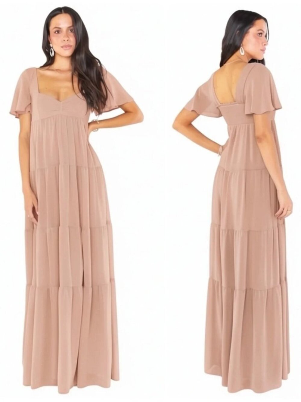 Show Me Your MuMu Nicole Soft Beige Maxi Dress XL Chiffon Tiered Gown ethereal